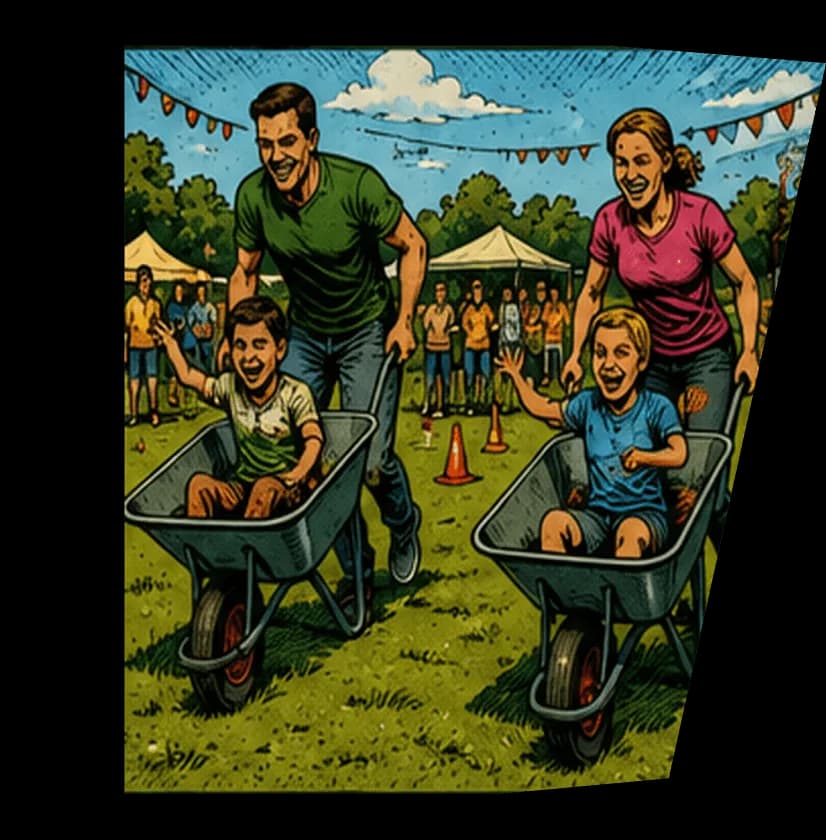 Kruiwagenrace op het terrein